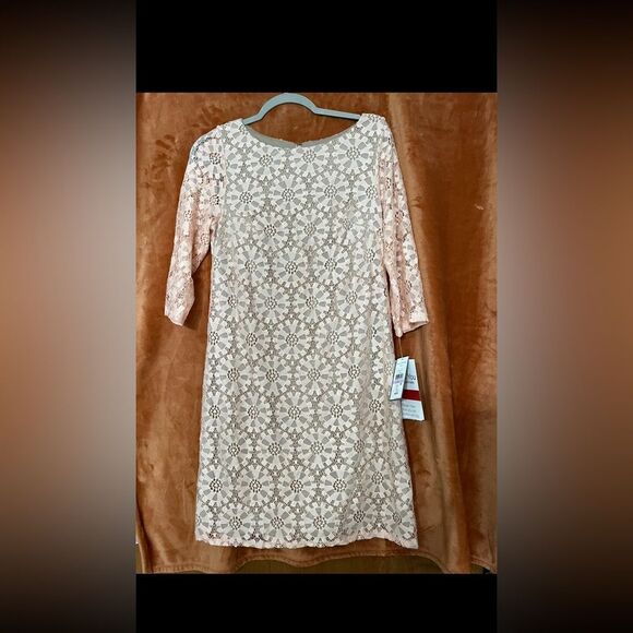 Jessica Howard Illusion Seath Foemal Dress Lace Pink Underlay 3/4 Sleeve NWT 6 - Picture 4 of 10